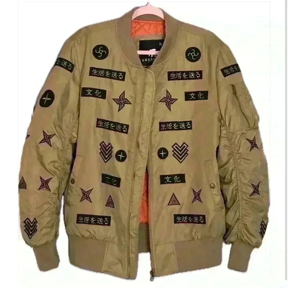 American Stitch All Over Patch Beige Bomber Jacket (264) - Picture 5 of 14